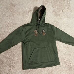 Under Armour Olive Green Hoodie with Camo Hood and Logo